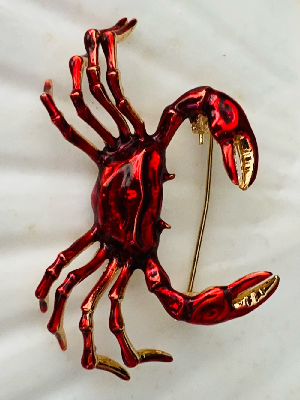 Red Enamel Crab Pin Brooch
